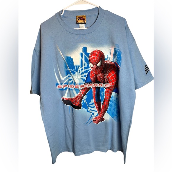 NWT Vintage Spider-Man 2 2004 Glitter Movie Promo Tshirt Size XL - Picture 1 of 7